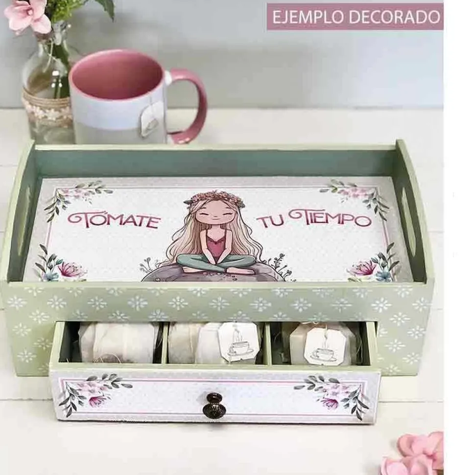 Bandeja de madera para infusiones + Tela prediseñada Dayka