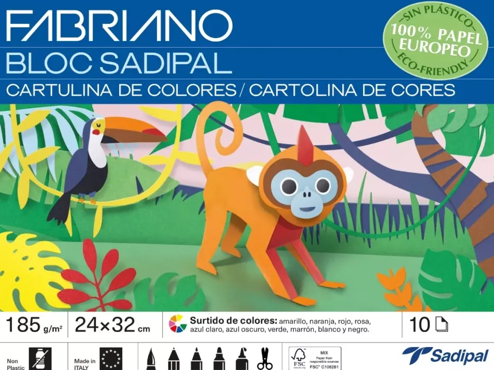 Bloc cartulina colores 24x32cm 185g/m² Fabriano