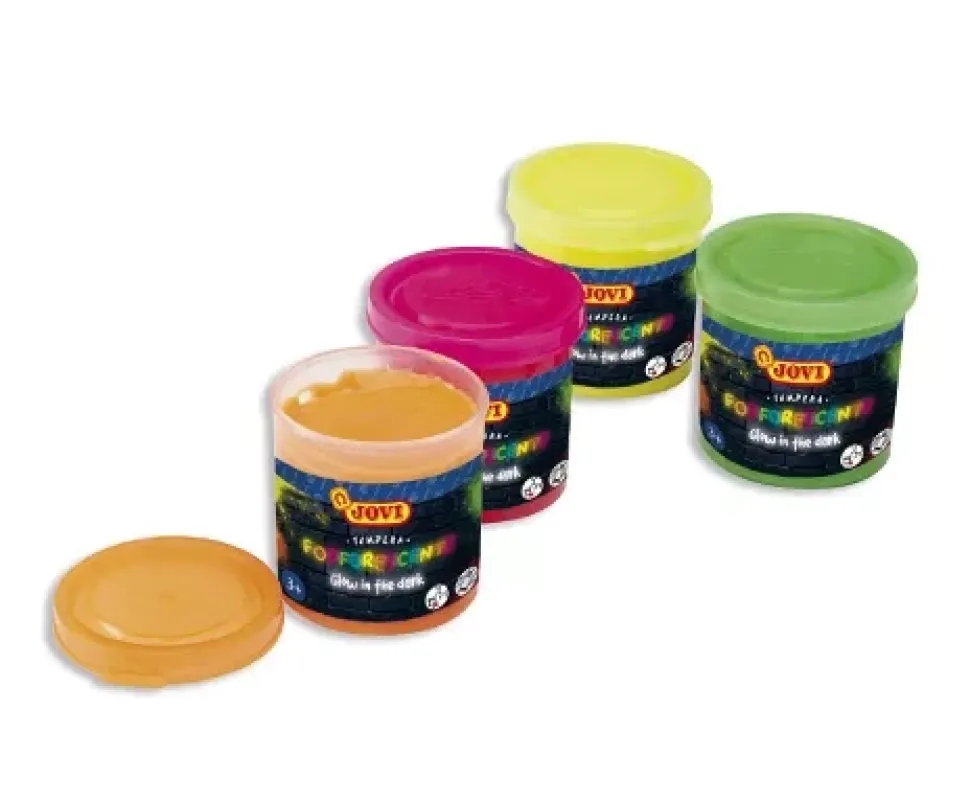 Caja 4 botes Témpera Fosforescente Jovi 55ml