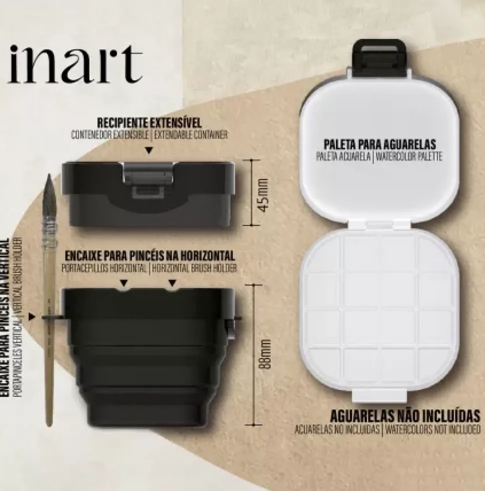 Caja 3 en 1 para acuarelas y pinceles Inart