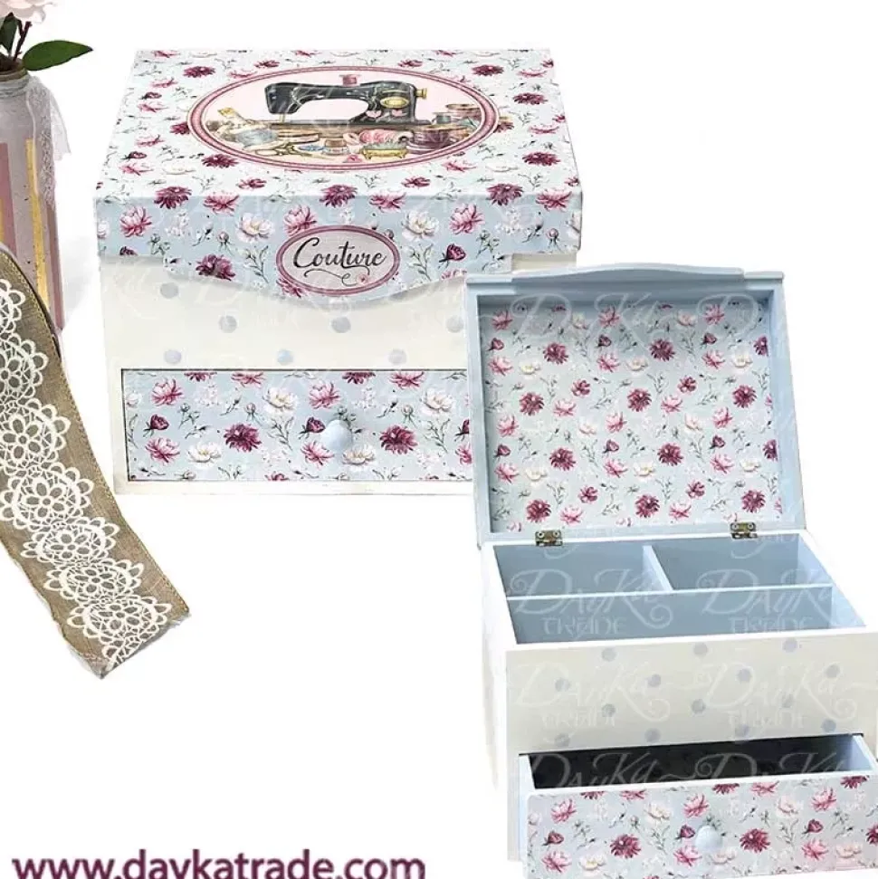 Caja costurero de madera con solapa y cajón Dayka 25x20cm