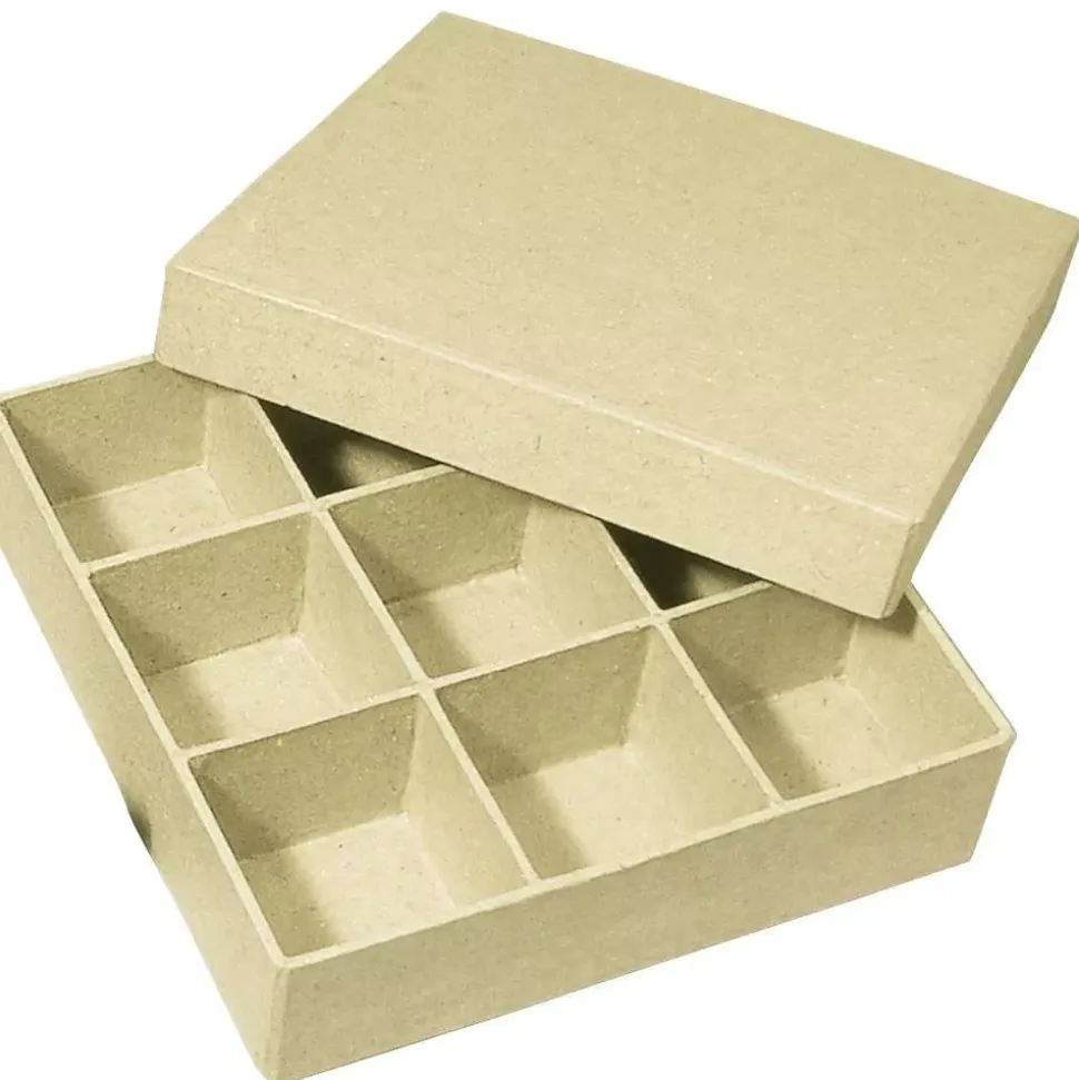 Caja cuadrada compartimentos de papel maché Rayher