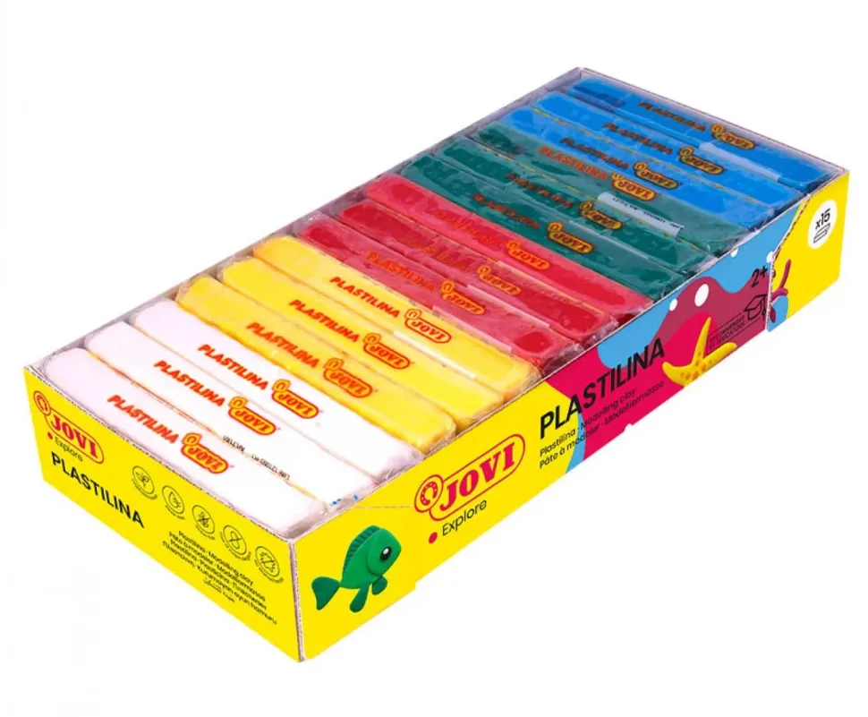 Caja de 15 Pastillas de Plastilina Mediana Colores Básicos Jovi 150gr