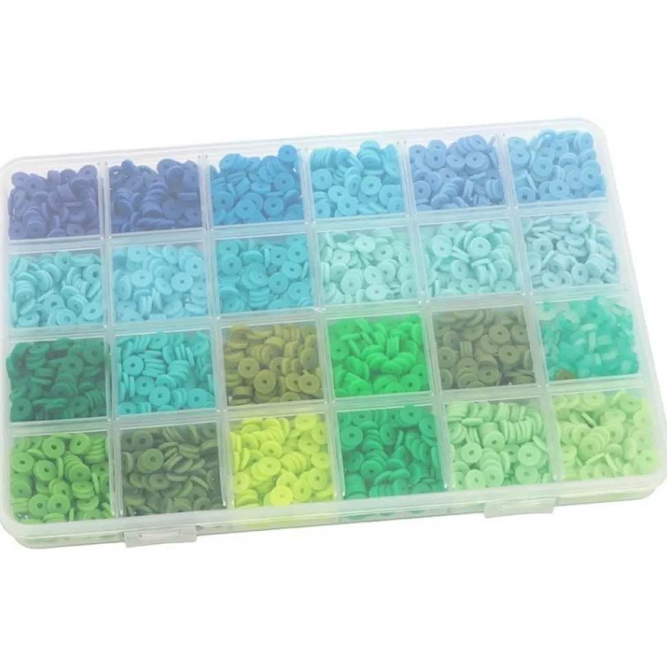 Caja de cuentas Heishi Azul y Verde Artemio 6mm
