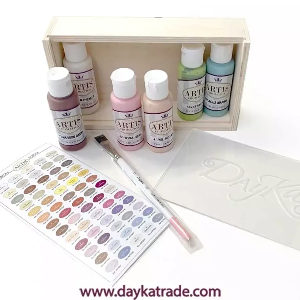 Caja de Madera 6 Acrílicos Artis Pastel Dayka 60ml