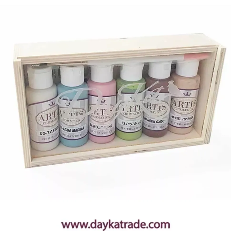 Caja de Madera 6 Acrílicos Artis Pastel Dayka 60ml