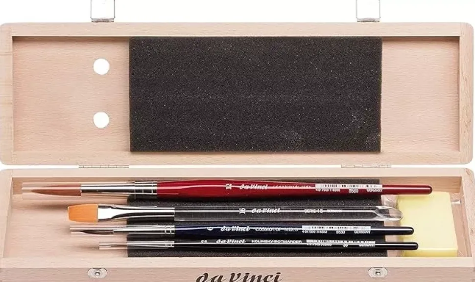 Caja de madera 4 pinceles y accesorios 5260 da Vinci