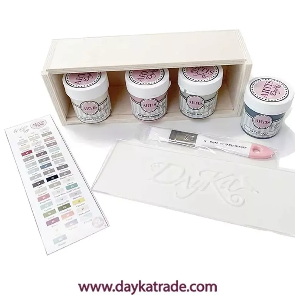 Caja de Madera 4 Pinturas Chalk Paint Dayka 100ml