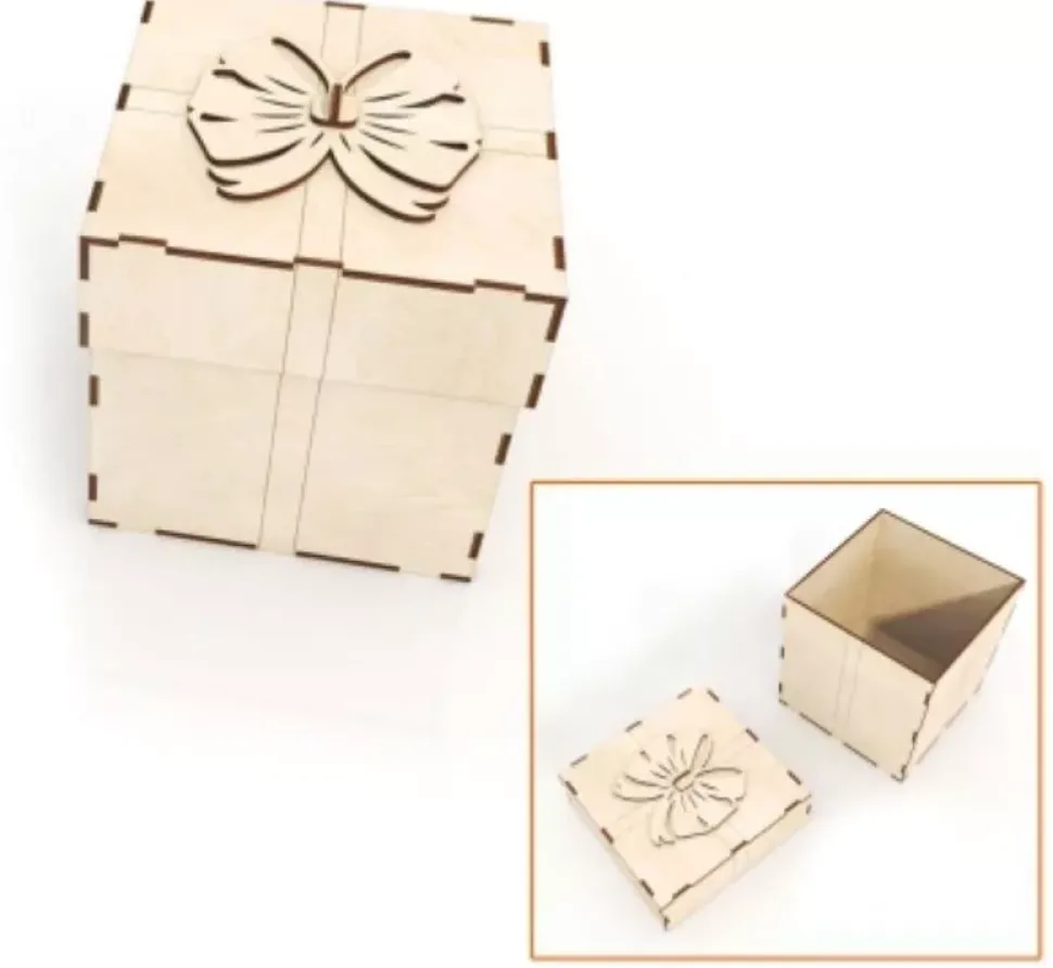 Caja de madera con lazo Artiwood 15x15cm