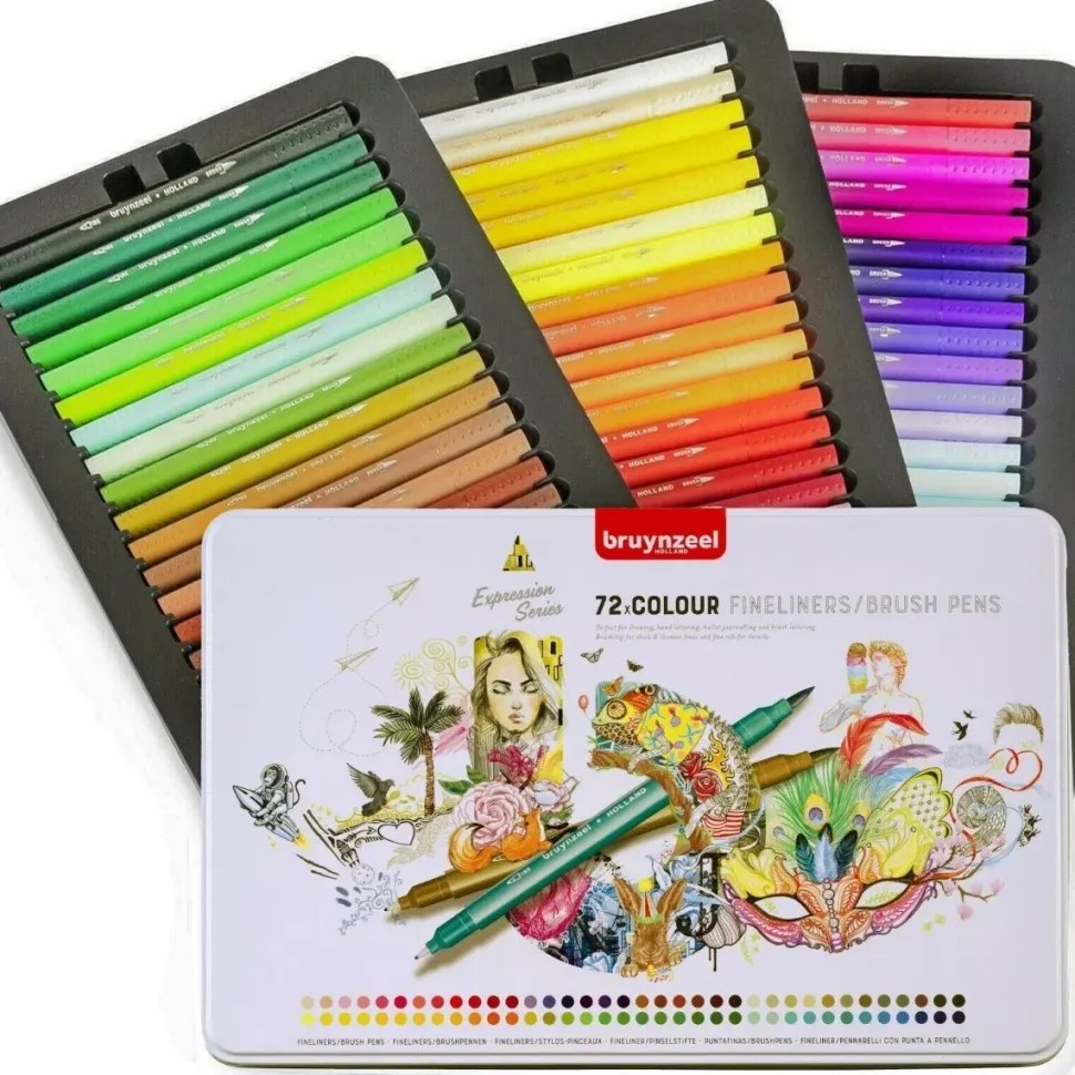Caja metálica 72 Rotuladores doble punta Bruynzeel
