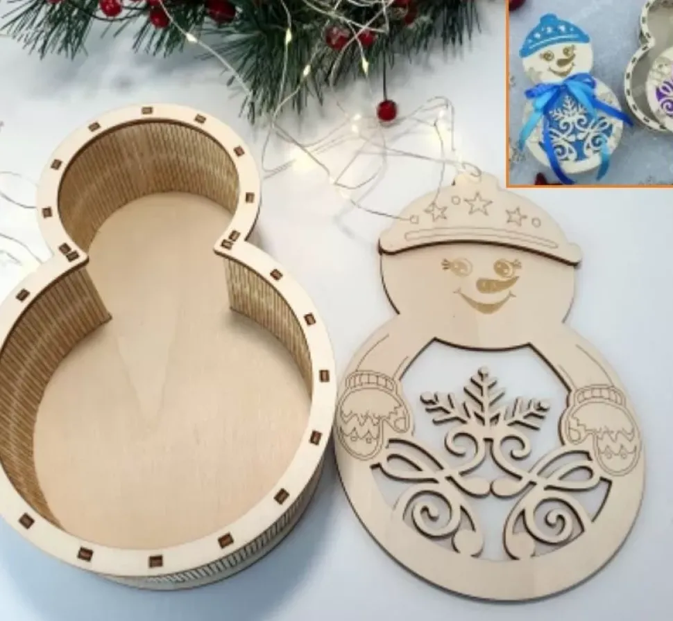 Caja muñeco de nieve Artiwood 20x14cm