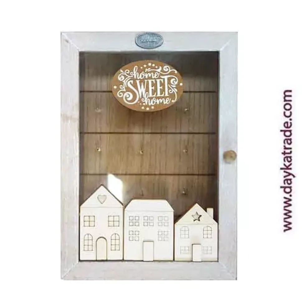 Caja para llaves con casitas de madera Dayka