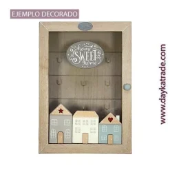 Caja para llaves con casitas de madera Dayka