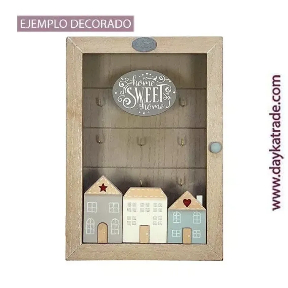 Caja para llaves con casitas de madera Dayka