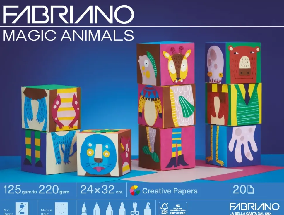 Carpeta 20 papeles creativos Magic Animals Fabriano
