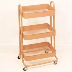 Carrito Con 3 Bandejas Rosa Salmón Craftelier