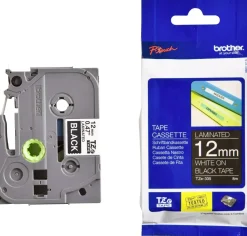 Cinta Blanca en Fondo Negro para Impresora de Etiquetas Brother 12mm
