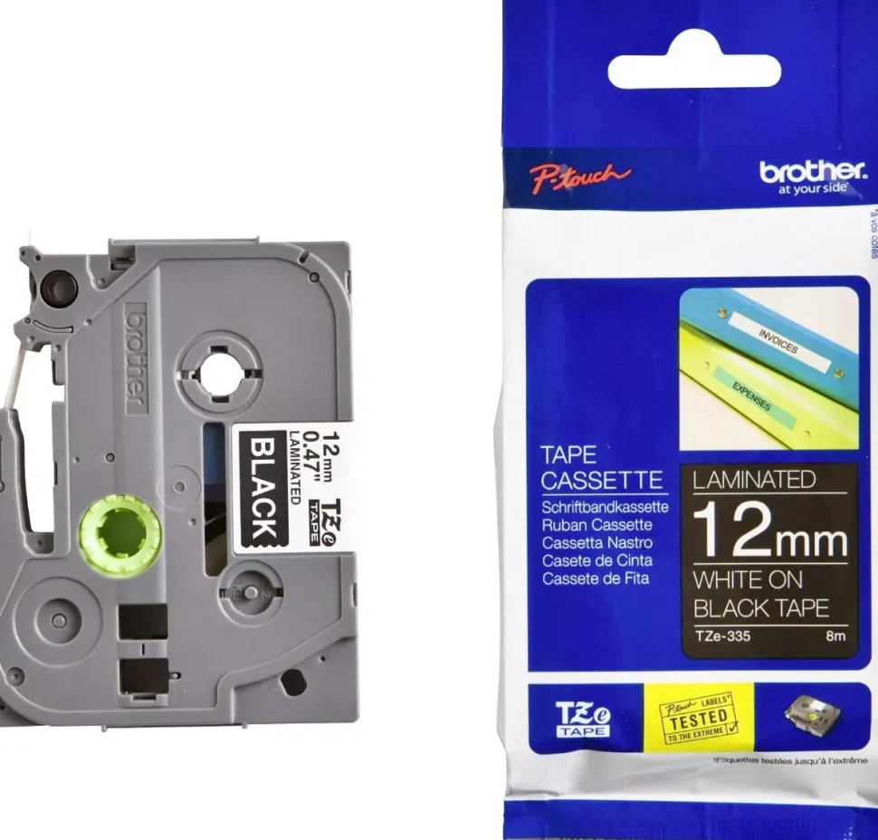 Cinta Blanca en Fondo Negro para Impresora de Etiquetas Brother 12mm