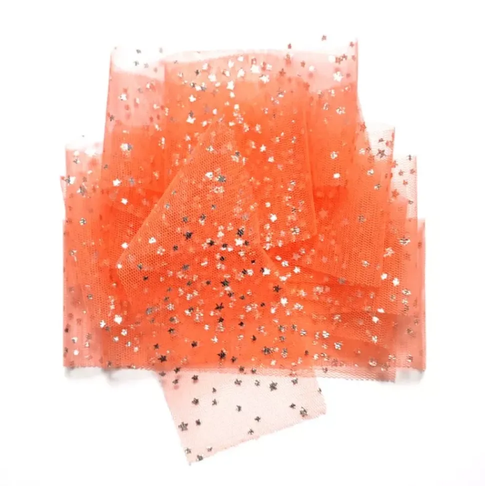 Cinta de Tul con Estrellas Plateadas Naranja Kora Projects 60mm