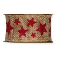 Cinta de Yute Estampada Estrellas Rojas Halbach 50mm