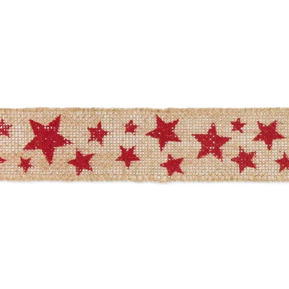 Cinta de Yute Estampada Estrellas Rojas Halbach 50mm