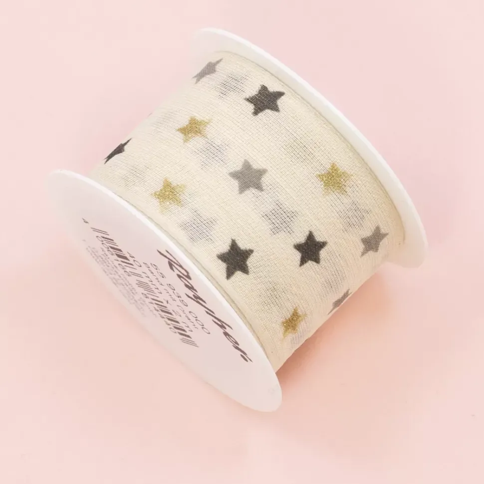 Cinta Estampada Estrellitas Crema Rayher 40mm