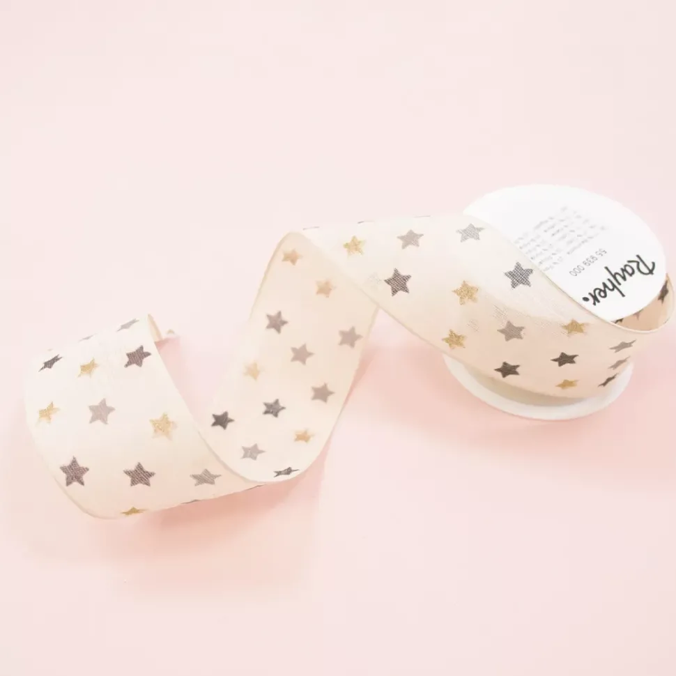 Cinta Estampada Estrellitas Crema Rayher 40mm