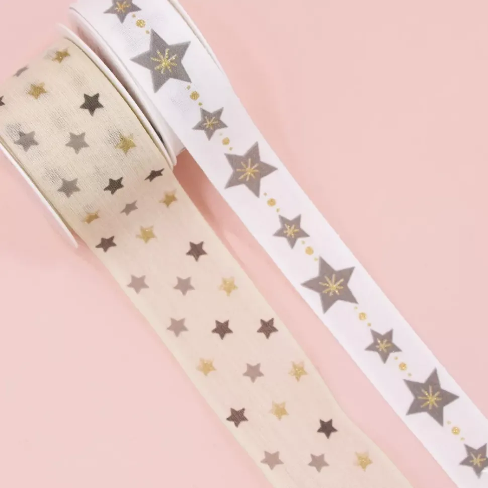 Cinta Estampada Estrellitas Crema Rayher 40mm