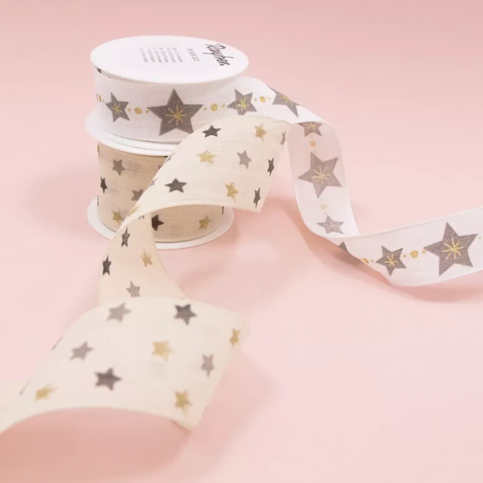 Cinta Estampada Estrellitas Crema Rayher 40mm
