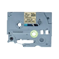 Cinta Negro en Fondo Dorado Geométrico para Impresora de Etiquetas Brother 12mm