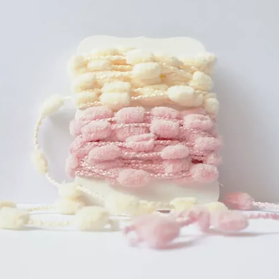Cintas de pompones crema y rosa Fabrika Decoru