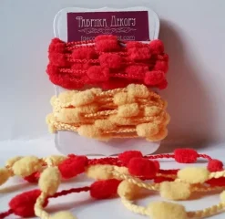 Cintas de pompones rojo y naranja Fabrika Decoru