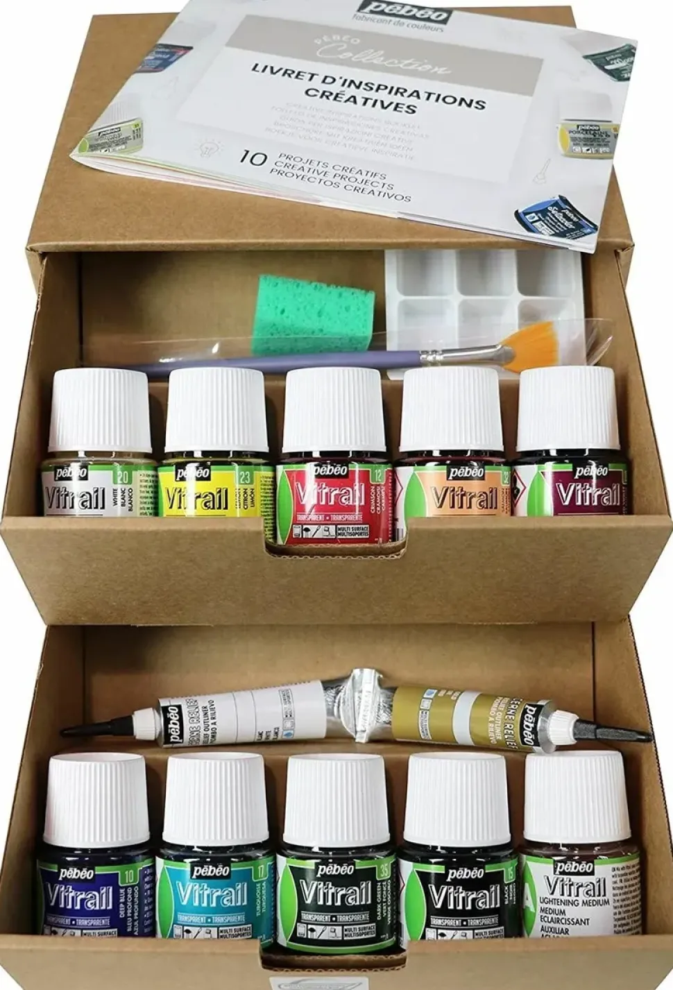 Cofre 10 pinturas Vitrail Pebeo 45ml
