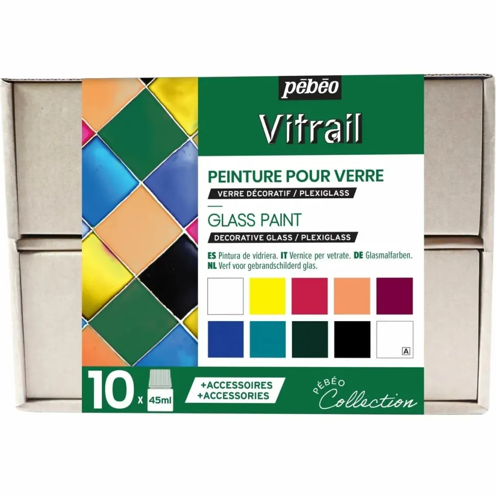 Cofre 10 pinturas Vitrail Pebeo 45ml