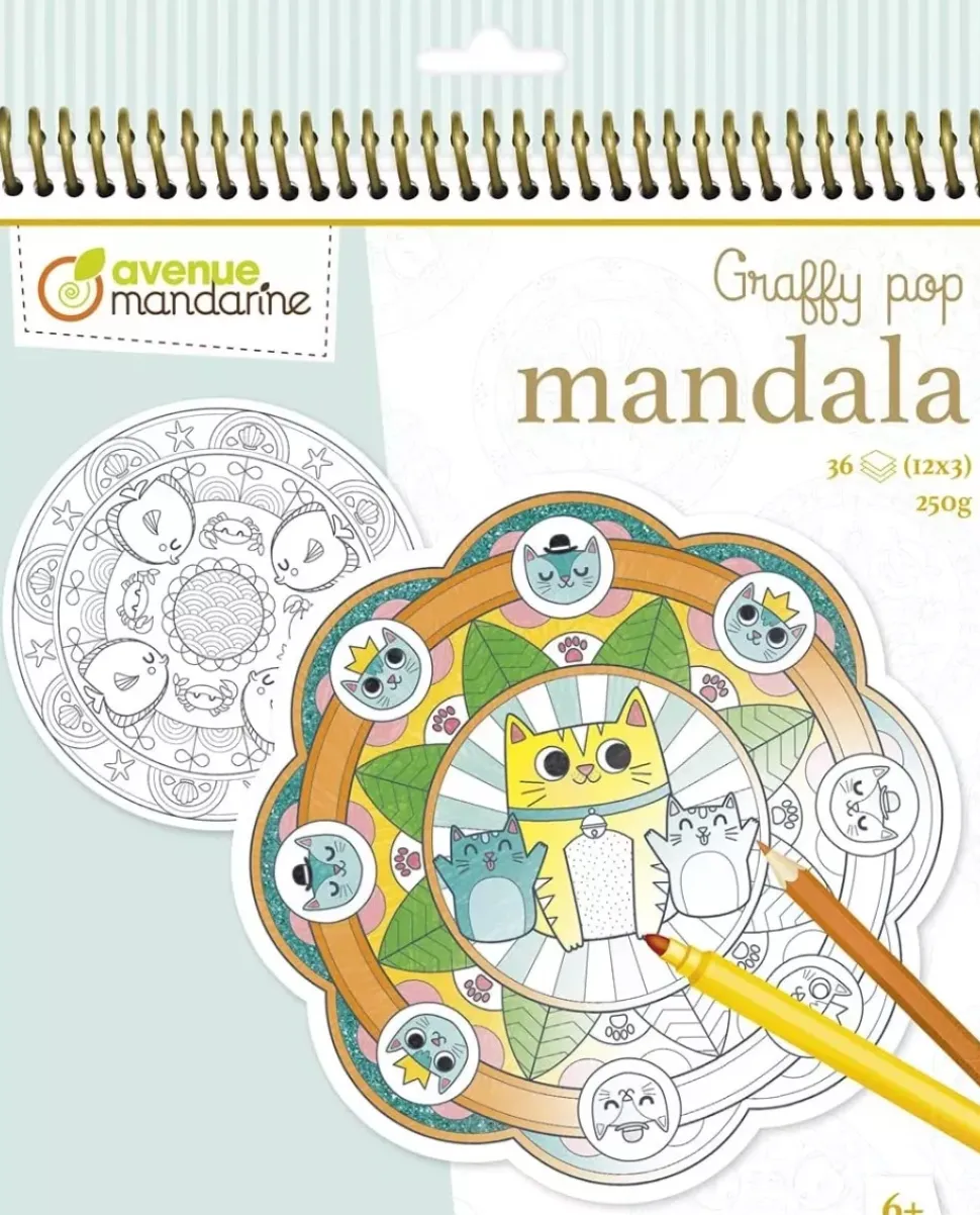 Cuaderno de Colorear Graffy Pop Mandala Animales Avenue Mandarine