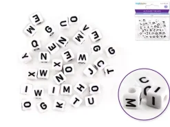 Cuentas Blancas con Abecedario en Negro MultiCraft 8mm