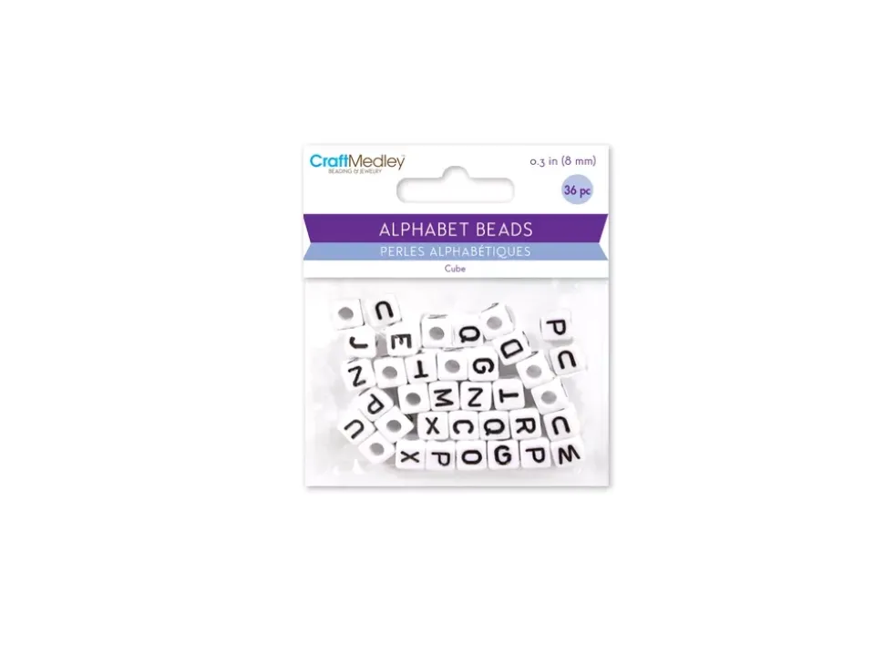 Cuentas Blancas con Abecedario en Negro MultiCraft 8mm
