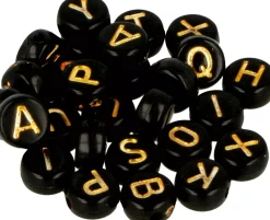 Cuentas de Perla Negra con Letras Doradas Artemio