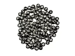 Cuentas Redondas Negras con Abecedario en Blanco MultiCraft 7mm