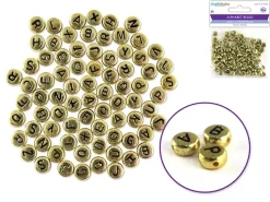 Cuentas Redondas Oro con Abecedario en Negro MultiCraft 7mm