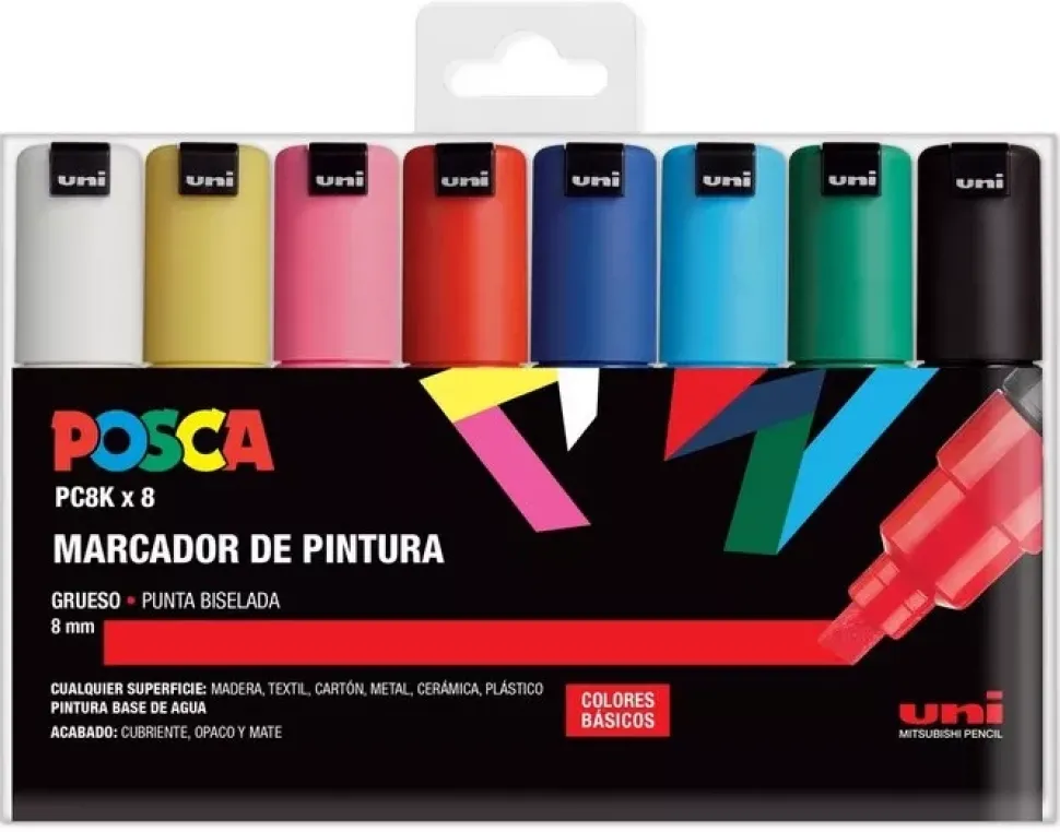 Estuche 8 rotuladores PC8K Grueso punta biselada Uni Posca
