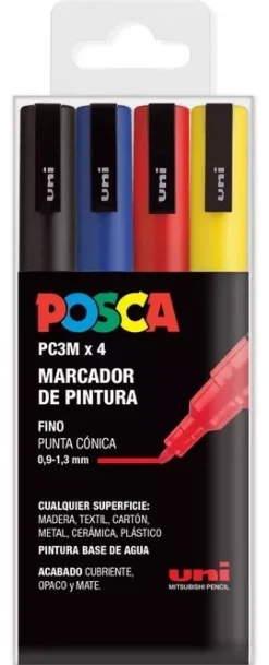 Estuche 4 rotuladores PC3M Fino Uni Posca