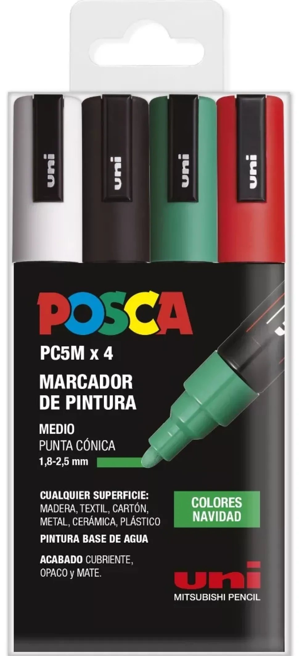 Estuche 4 Rotuladores PC5M Medio Punta Cónica Navidad Uni Posca