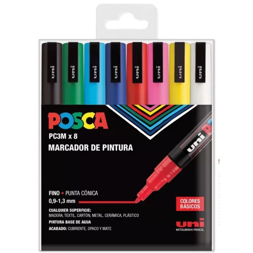 Estuche 8 rotuladores PC3M Uni Posca surtidos medianos