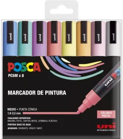Estuche 8 Rotuladores PC5M Medio Punta Cónica Pastel Uni Posca