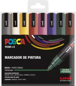 Estuche 8 Rotuladores PC5M Medio Punta Cónica Colores Oscuros Uni Posca