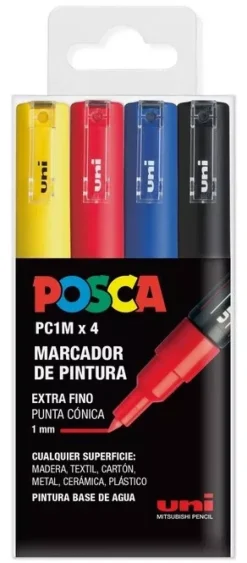 Estuche 4 rotuladores PC1M Extra Fino Uni Posca