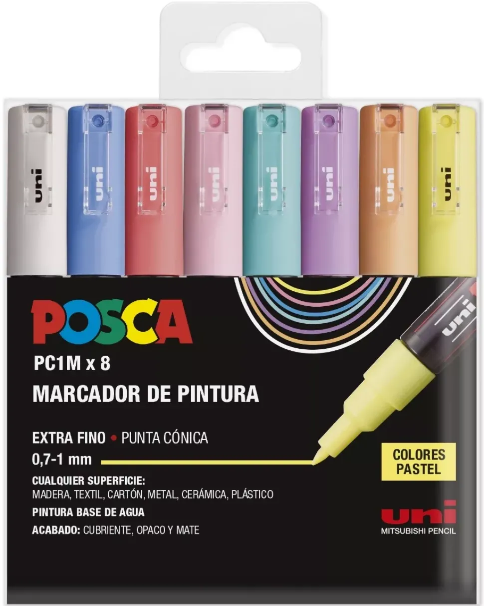 Estuche 8 rotuladores PC1M Pastel Extra Fino Uni Posca
