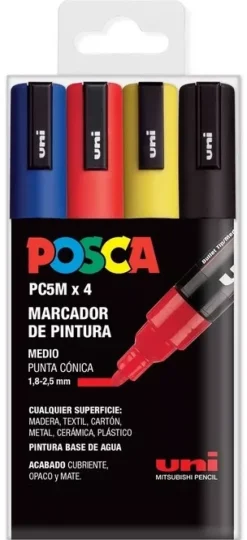 Estuche 4 rotuladores PC5M Medio Punta Cónica Medio Uni Posca