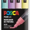 Estuche 4 Rotuladores PC5M Medio Punta Cónica Pastel Uni Posca